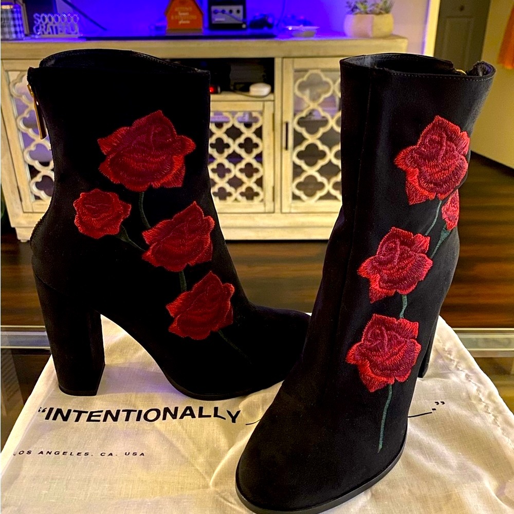 Intentionally Suede Rose Ankle Boots.